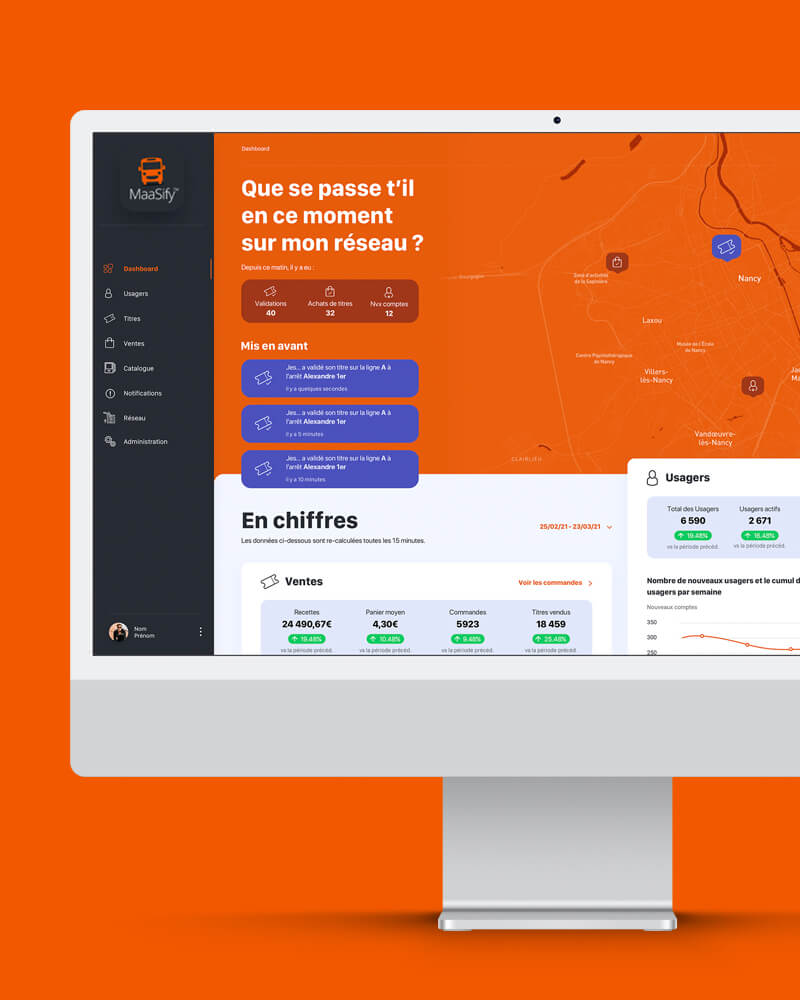 Dashboard  monitoring et pilotage MaaSify MANAGER